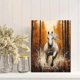 thumbnail image 2 of Qisvanset 12x16 Inch 2D Flat Framed Canvas Art, White Horse Gallop Autumn Forest Equestrian Western Farmhouse Wall Art, 2 of 5