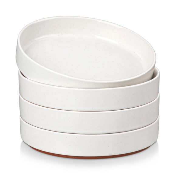 Vancasso Pasta Bowls Set of 4, 38 oz Stoneware Salad Bowls with Wide and Shallow, Salad Bowls for Serving Soup, Pasta, Microwave & Dishwasher Safe, White