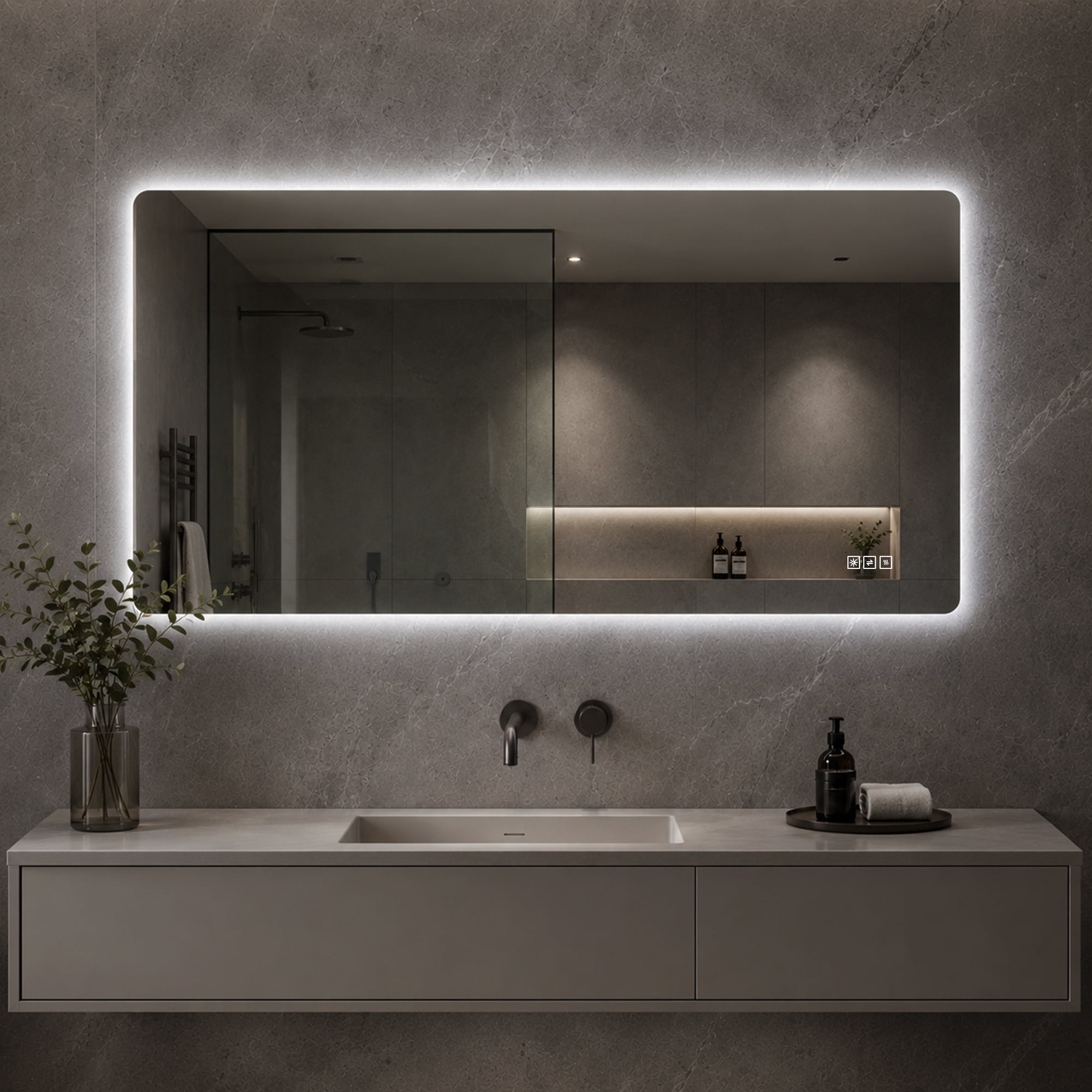 Garitin LED Bathroom Mirror and Backlit Vanity Mirror 48 x 24 Inch, Wall Mounted Dimmable Mirror with Anti Fog and 3 Color Lighting, Clear