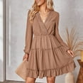 thumbnail image 2 of Women's Long Sleeve V Neck Jacquard Dress Elegant Waist Narrow Skirt Casual Flowy Comfortable Stylish Feminine Outfit, 2 of 2