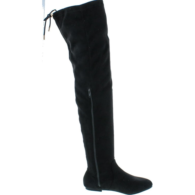 Thigh high top flat black boots
