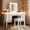 Light beige + MDF + Rubber Wood + Tempered Glass, variant on 44.37" Makeup Vanity Desk with 13 Hollywood Bulbs 3 Lighting Modes - Tri-Fold Mirror Dressing Table with 5 Drawers Shelves & Charging Station for Bedroom