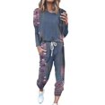 thumbnail image 1 of Gibobby Conjunto de Pantalones para Mujer Conjunto de pantalón y top de manga larga holgado informal con cuello redondo estampado para mujer(Azul,XL), 1 of 4