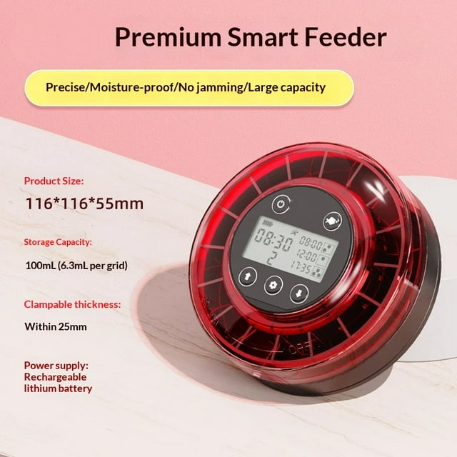 Automatic Fish Feeder for Aquarium - Auto Fish Food Dispenser for Turtle Tank with USB Cable, LCD Display, Timer, Fish Feeder for Vacation Weekend Holiday