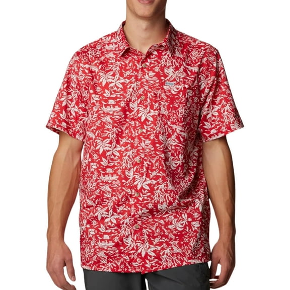 Columbia Men's PFG Super Slack Tide Camp Shirt Medium Kona Red Outdoor UPF 40