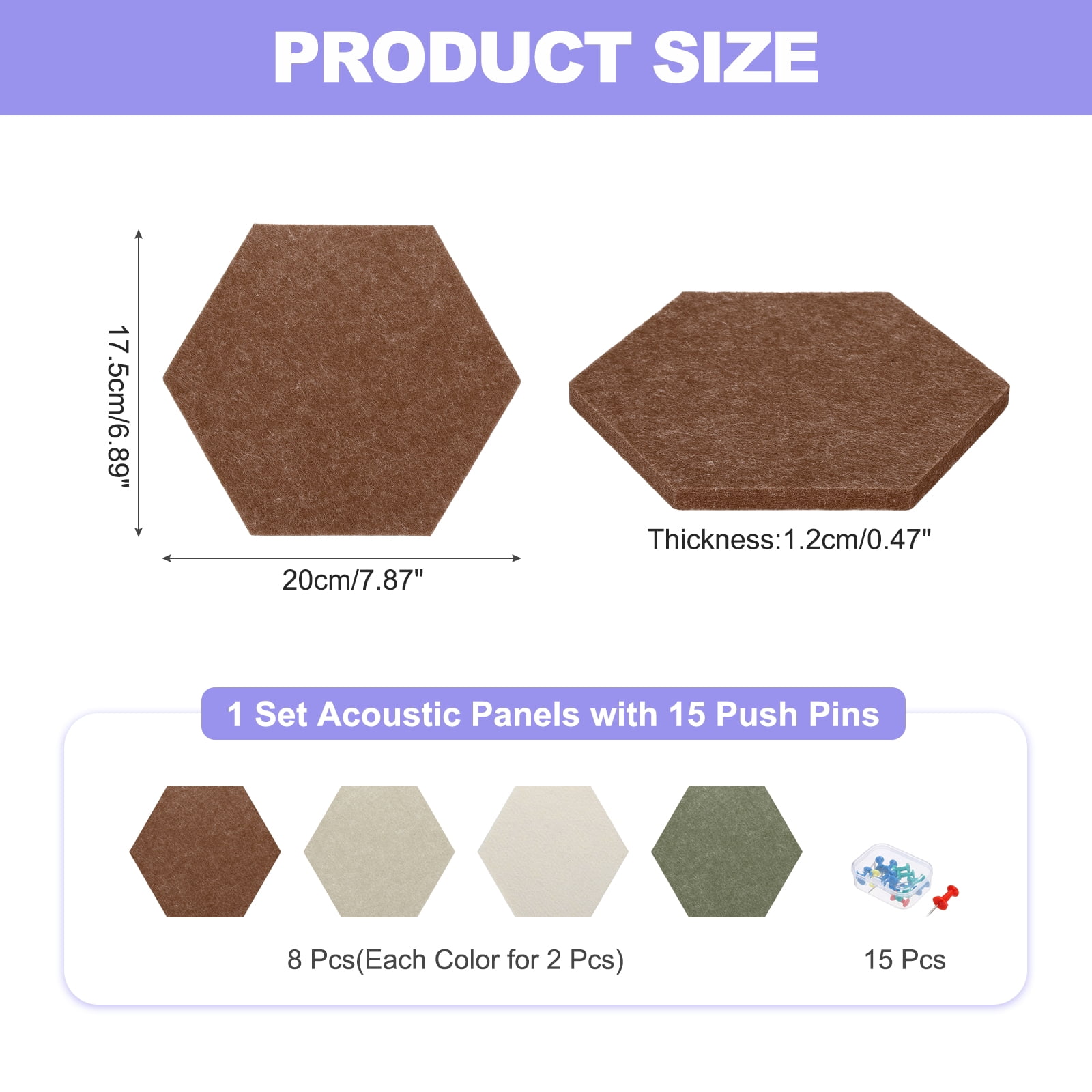Uxcell 8 Pcs Hexagon B1 Acoustic Panels with Push Pins 7.87'' x 6.89'' Deep Coffee Deep Brown Dark Brown Light Yellow