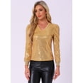 thumbnail image 4 of DARING DIVA Women's Stylish Sequin V Neck Metallic Blouses L Gold, 4 of 6