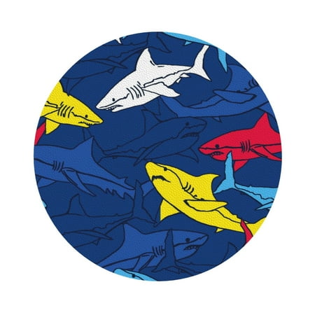 

Salouo Cartoon Shark Print Round Coaster Drink Coasters Leather Bar Beer Beverage Coasters for Drinks Set of 4 for Tabletop Protection Coffee Table Decor