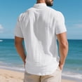 thumbnail image 4 of Men Henley Shirt Solid Color Cotton Linen Short Sleeve T-Shirts Band Collar Beach Vacation Pullover, 4 of 7