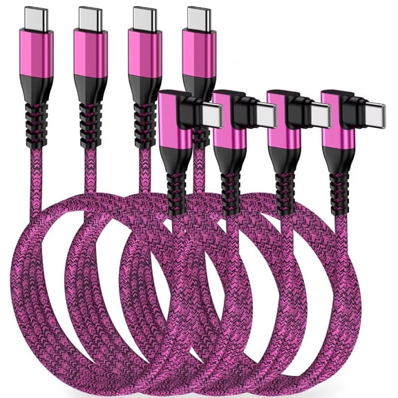 USB C Cables,ABCPOW USB C to USB C Type C Charging Cable 6ft Type C Cables 6ft-4PACK Right Angle 90 Degree High Speed Phone Fast Charger for Android Type C Charger Cord