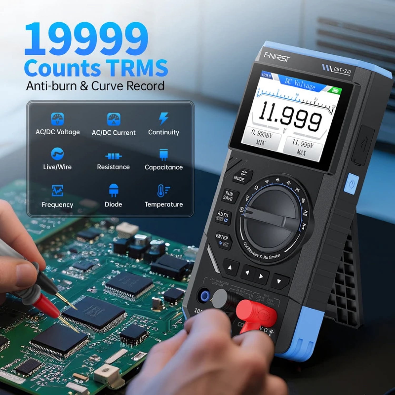 3-In-1 Handheld Oscilloscope Multimeter With DDS Signal Generator, 10MHz Bandwidth 48MSa/S Sampling Rate True RMS Digital Multimeter For Circuit Testing & Electronic Repair