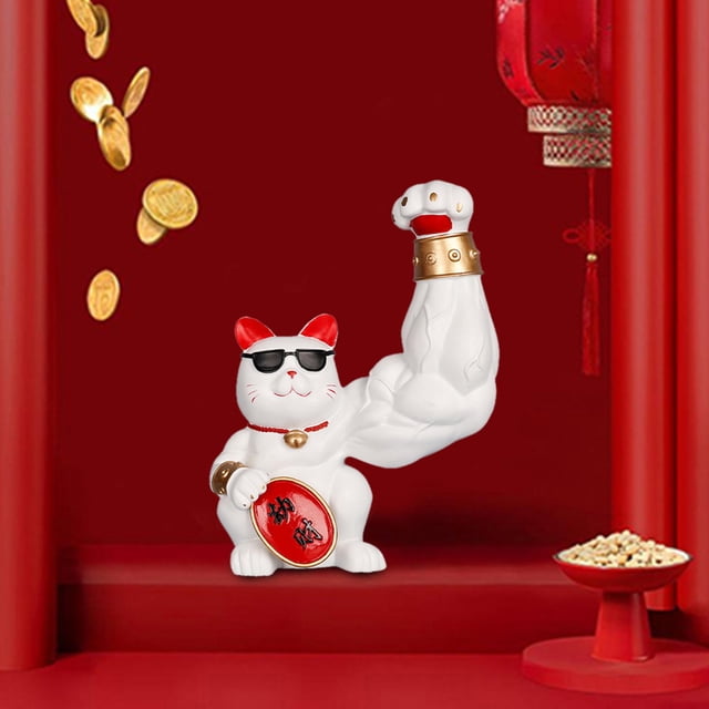 Estatuil de gato de , adorno coleccionable de músculos grandes, mostrador de , escultura creativa, estante de decoración, estantería, perfecl Brazo Gigante del Gato de la Suerte