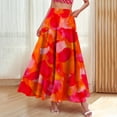 thumbnail image 4 of dazeni Summer Maxi Skirts for Women Fashion Boho Long Skirt Trendy Floral High Waist A Line Beach Skirt Vacation Outfit with Pockets, 4 of 8