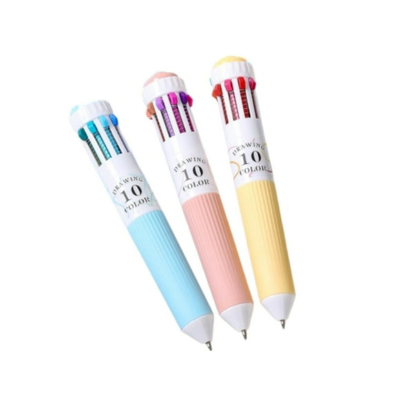 3Pcs Cartoon Multicolored Pen 10-Color-in-1 Writing Pens Retractable Colored Ballpoint Pen for Color Coding Note Taking
