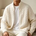 thumbnail image 5 of Kukoosong Men's Stand Collar Full Zip Cable Knit Cardigan, Solid Color Long Sleeve Sweater Jacket with Ribbed Cuffs, Relaxed Fit Warm Outerwear for Fall Winter Daily Wear, 5 of 7