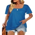 thumbnail image 3 of Womens Summer Casual Tops  Solid Color/Striped Print Short Sleeve Square Neck Simple Loose T-shirt, 3 of 5