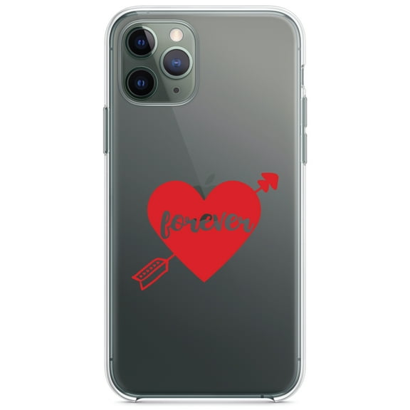 DistinctInk Clear Shockproof Hybrid Case for iPhone 12 MINI (5.4" Screen) - TPU Bumper Acrylic Back Tempered Glass Screen Protector - Heart Arrow Forever Valentine