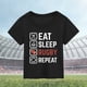 thumbnail image 2 of Gibobby Blusa Casual Para Niñas Camiseta de manga corta con estampado de de fútbol para niños, regalo deportivo para fanáticos del fútbol americano, ropa para amantes del Rugby （Negro， 7-8 Años), 2 of 3