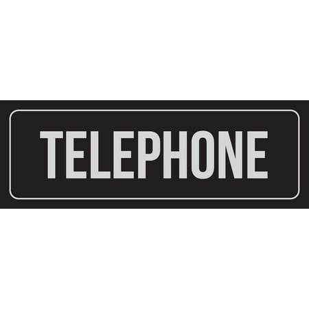 Black Background With Silver Font Telephone Office Business Retail Outdoor & Indoor Plastic Wall Sign, 3x9