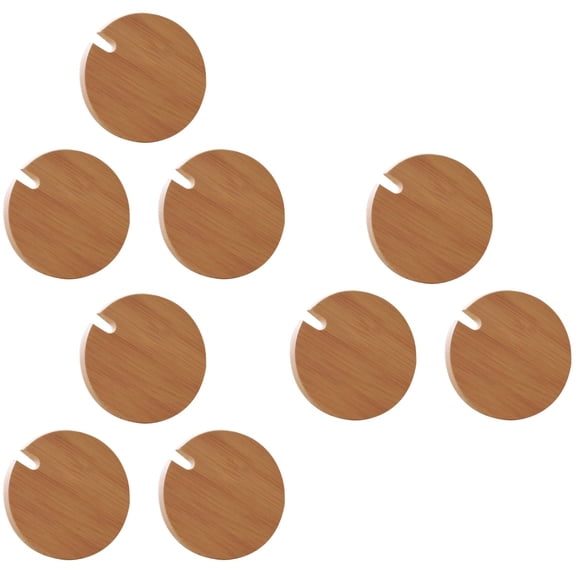 9 pcs Wood Lids Wooden Mug Cover Glass Jar Wood Drink Cup Lid with Spoon Hole