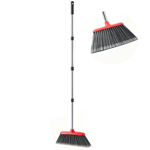 GARITIN Brooms for Floors, Heavy Duty Outdoor Stiff Bristle Angle Broom for Patio, Garage, Deck & Garden, Indoor Sweeping Broom with Long Handle