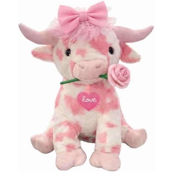 HoliHive Pink Cow Plush Toy, Adorable Highland Cow Plush Toy Soft Stuffed Animal Doll Birthday Gifts for Valentine's Day and Boys Girls, 14in