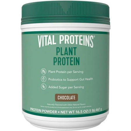 Vital Proteins Plant Based 20g Protein Powder with Probiotics for Digestive Gut Health, Chocolate, 16.5 oz