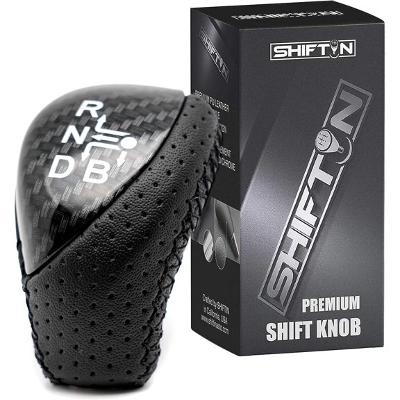 SHIFTIN Premium Replacement Accessory Gear Shift Knob Shifter for TOYOTA Auris Prius Plug-in Hybrid (Black Leather / Carbon Fiber)