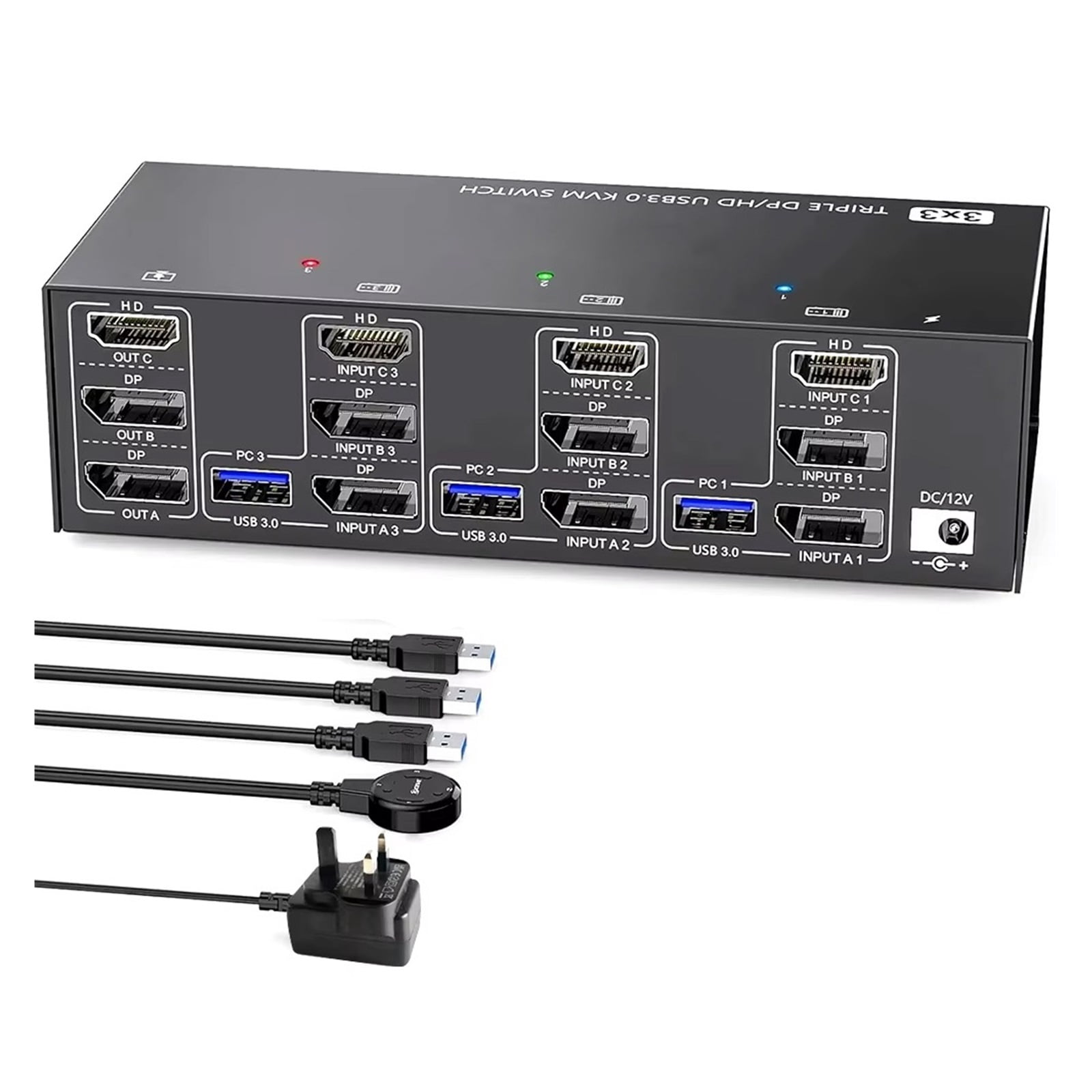 USB 3.0 KVM Switch 3 Monitors 3 Computers, 8K@60Hz,4K@144Hz Triple Monitor KVM With 4 USB 3.0 Ports -Compatible 2 In 2 Out
