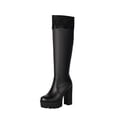 thumbnail image 2 of Bnwani Boots for Women Fall Winter Fashion Mid-Heel Thick High Mid-Calf Versatile Casual Sweet Knight Splicing Boot Black Size 5.5, 2 of 6