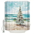 thumbnail image 2 of Coastal Christmas Tree Bathroom Curtain 72 Inch Shower Curtain with Hooks, Modern Oil Painting Beach Xmas Tree Waterproof Polyester Bath Curtain Washable Bathtub Curtain 60''x 72'', 2 of 6