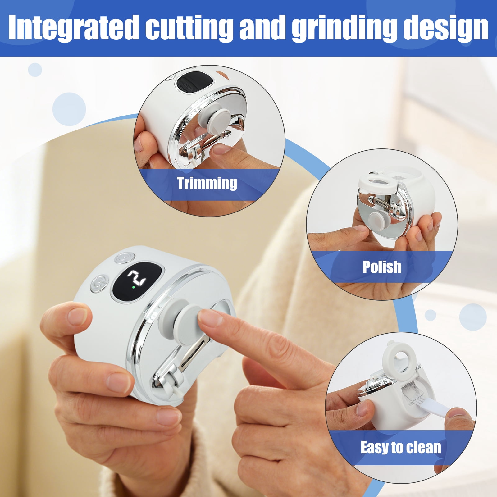 HKJUNFEI Electric Nail Clippers with Dual Blade 3 Speed Adjustment Automatic Nail Clipper Humanized Using for Kids Adults Elderly
