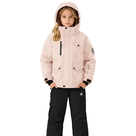 XQYLOS Kids Snowsuit Two Piece Ski Suit Boys Girls 3-14 Years Toddler Waterproof Winter Snow Suits Overalls Pants Set Jacket and Pants