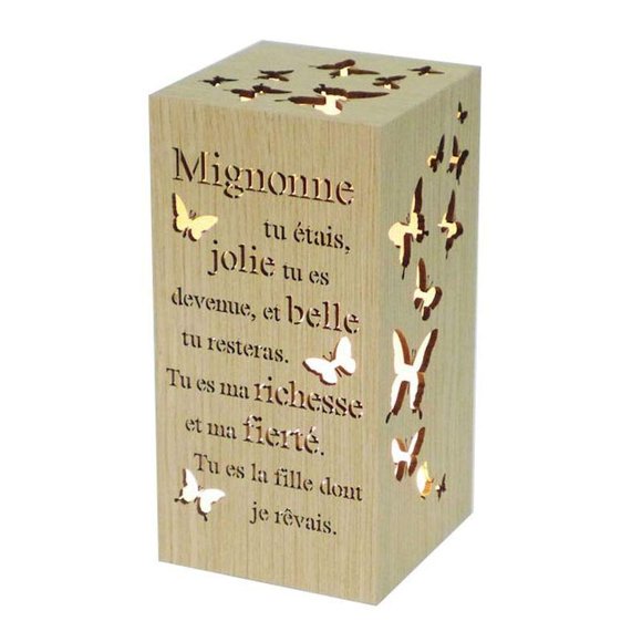 8" Wood Veneer Led "Migonne Tu Etais Jolie Tu Es Devenue, Et Belle Tu Resteras. Tu Es Ma Richesse Et Mafierte Tu Es La Fille Dont Je Revais" Night Light