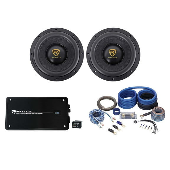 (2) Rockville W10K9D4 10" 6400 Watt Car Subwoofers Mono Amplifier Copper Amp Kit
