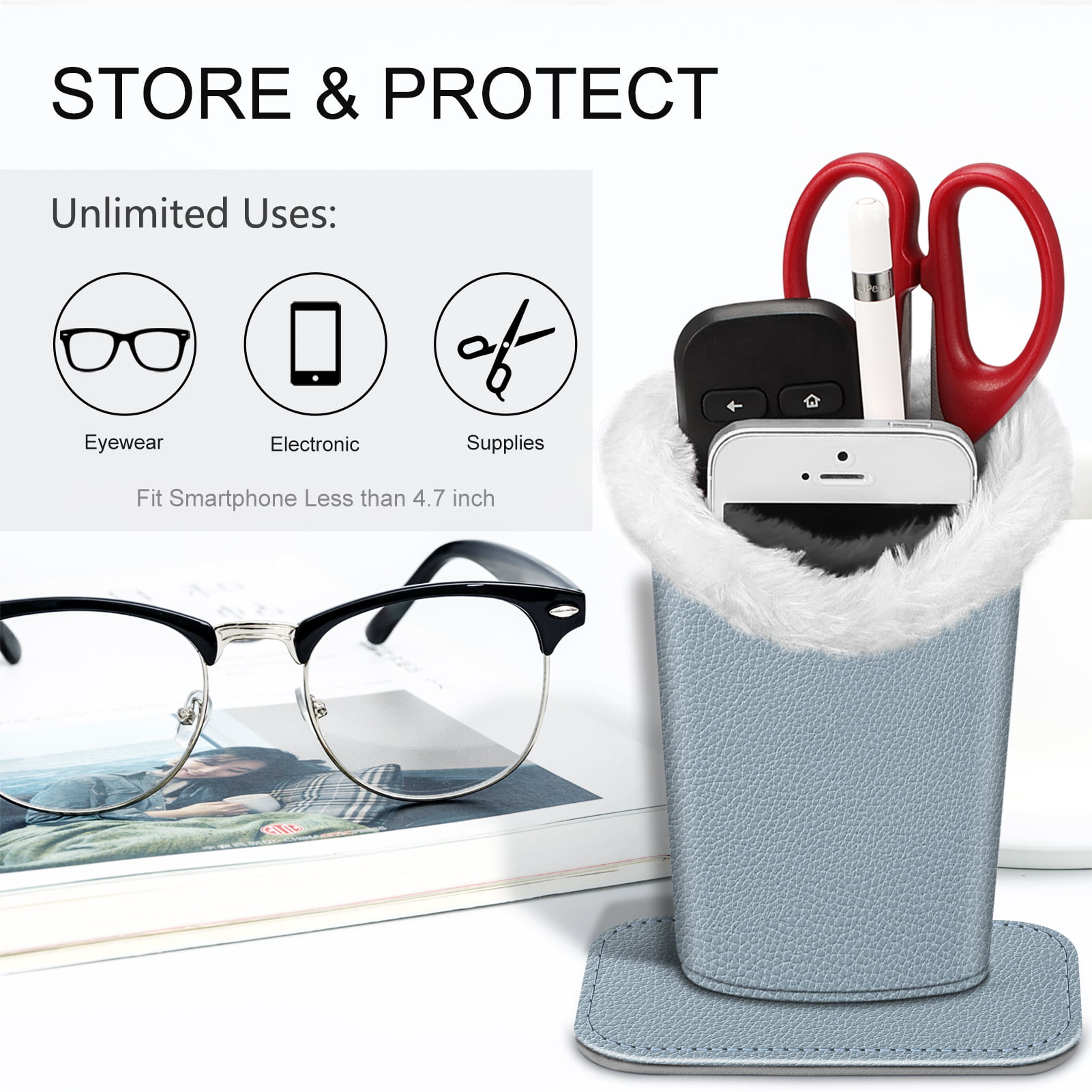 Portable Black Plush Lined Eyeglass Holder Storage Protective For Desk Table S