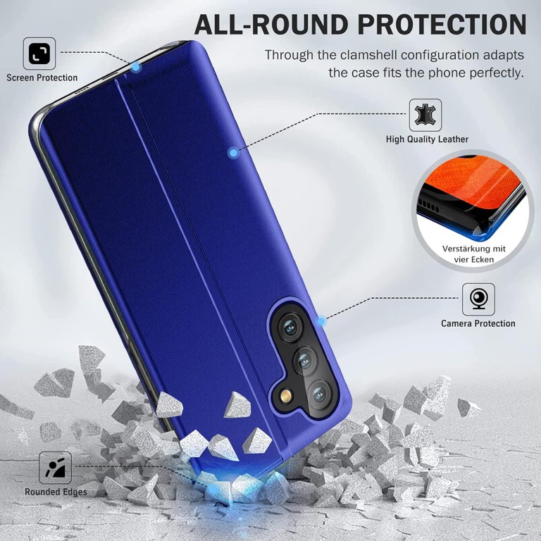 Phone Case for Samsung Galaxy A14 Case, Smart Clear View Window Luxury Slim  Mirror for Galaxy A14 Case with Kickstand, Leather Hard PC Flip Shockproof  ...