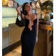 thumbnail image 5 of Vestido largo de punto con cuello en V profundo y borde ondulado para mujer, traje plisado sin mangas, liso, Sexy, elegante, para vacaciones en la playa, 5 of 5