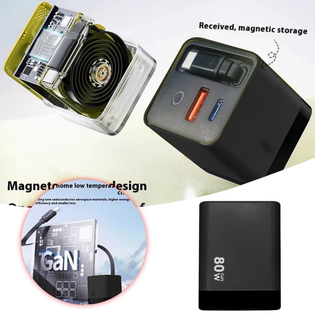 80W Max Retractable Foldable Wall Charger Station With PD Fast Charging For Laptop Includes USB C And USB Ports Portable Power Hub