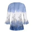 thumbnail image 4 of Sakmal Fashion Tops for Women 3/4 Sleeve Blue Floral Button V-Neck Tunic Plus Size Ladies Shirts, 4 of 4