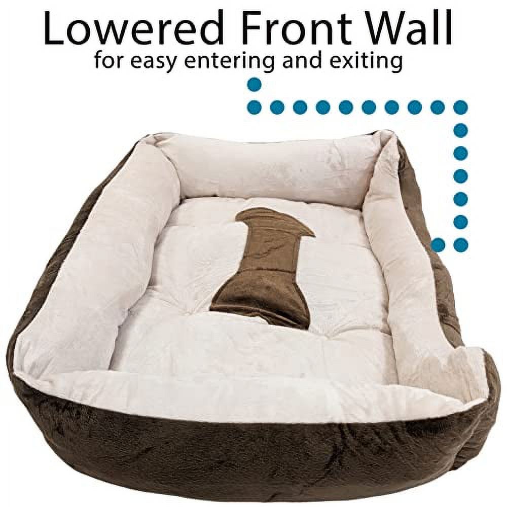 Small 24"×18" Luxury Pet Bed for Dogs or Cats - Super Soft, Machine Washable, Waterproof Non-Slip Underside, Low Front Wall for Easy Entering & Exiting