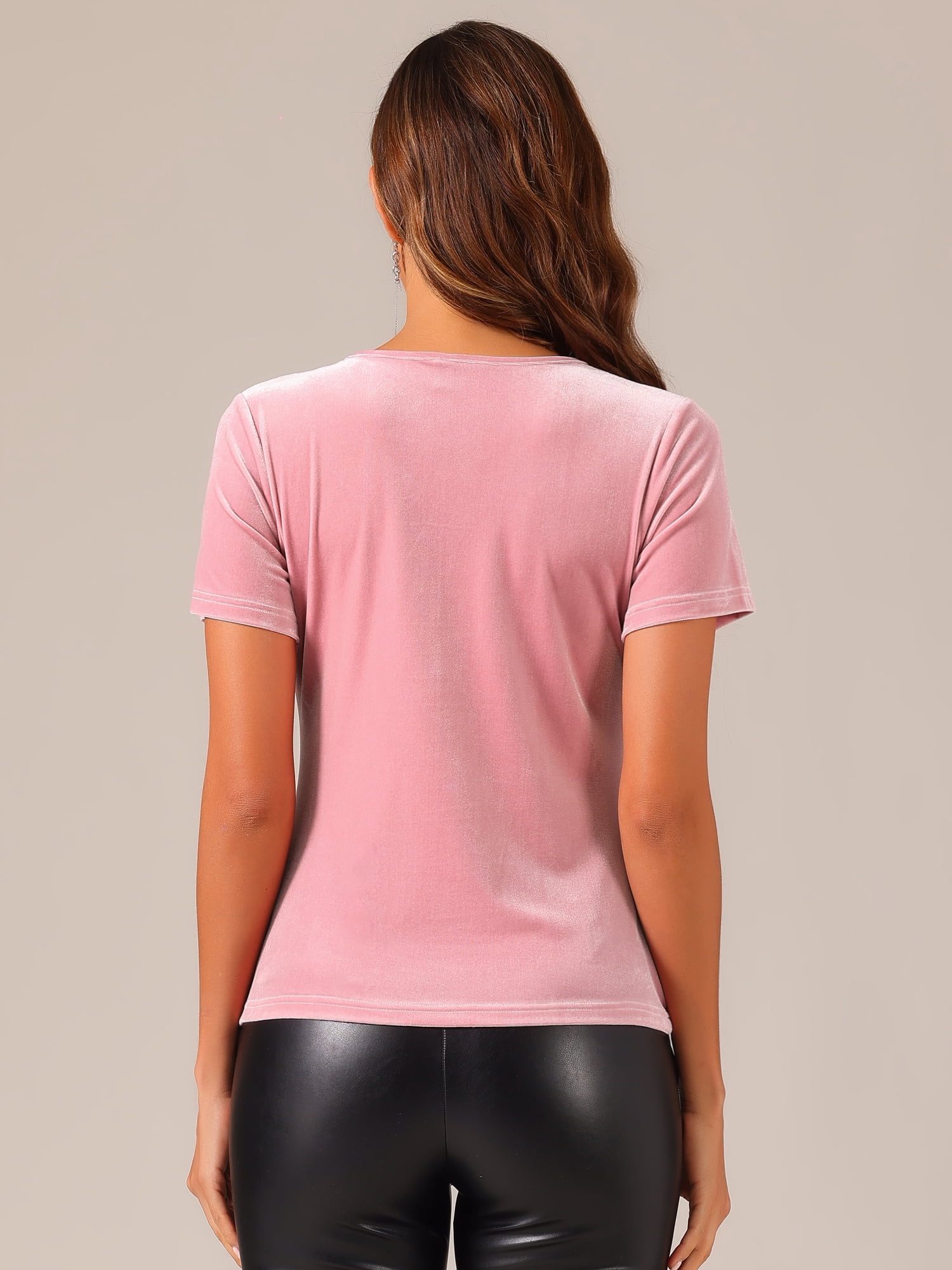 DARING DIVA Women's Velvet Top Short Sleeve Casual T-Shirt XL Pink