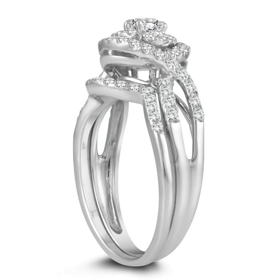 1 Carat TW Diamond Engagement Ring and Wedding Band Bridal Set in 10K White Gold