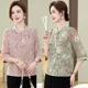 thumbnail image 3 of Nueva camiseta de mujer de primavera 2024, estilo ligero y elegante, para personas de mediana edad y mayores, manga corta con estampado de flores de verano, 3 of 4