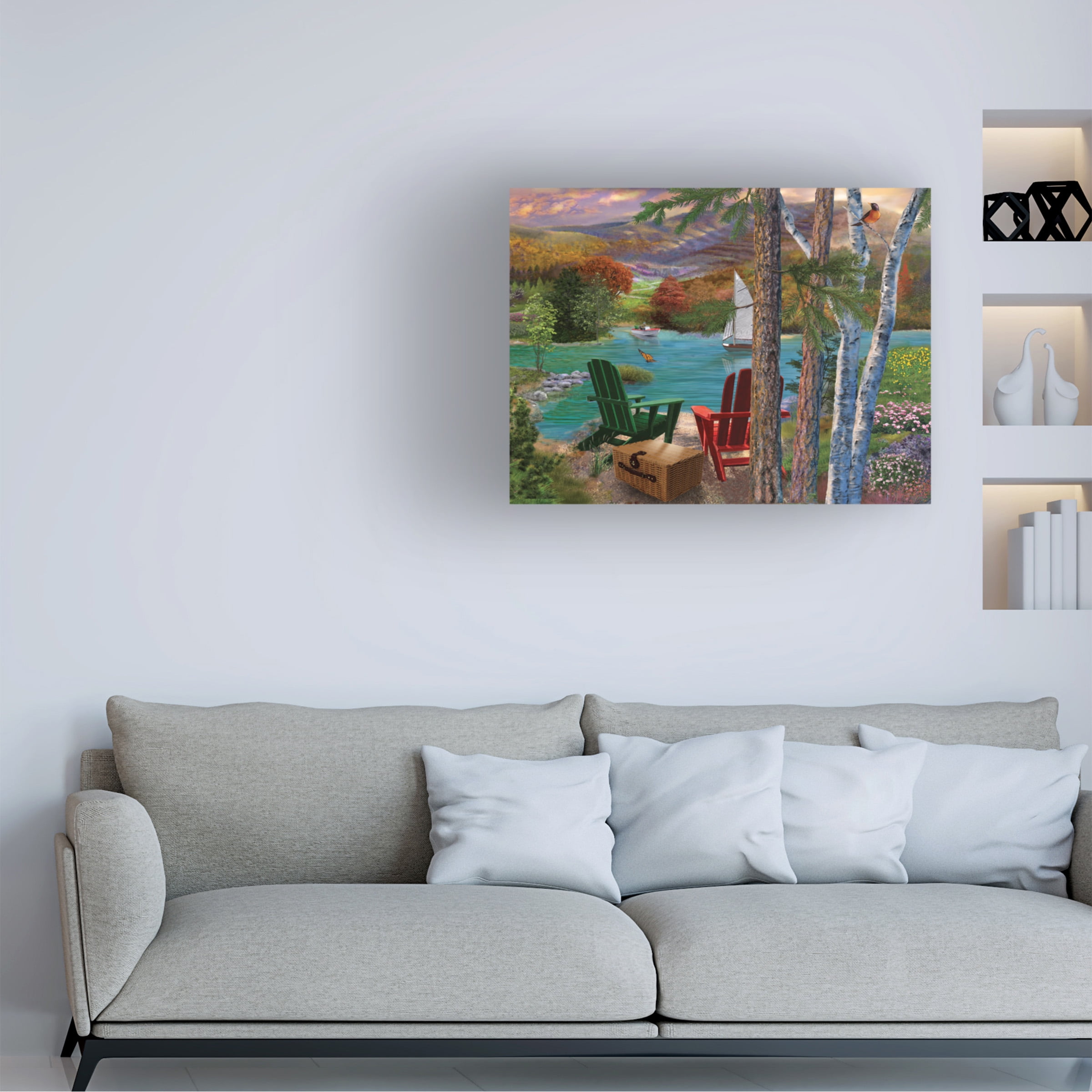 Bigelow Illustrations 'Lakeside view from the chairs' Canvas Art