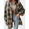 thumbnail image 4 of Women'S Flannel Hooded Plaid Shacket Thick Coat Winter Coat Button Down Warm and Fuzzy Fleece Jacket Olive Green XL, 4 of 6