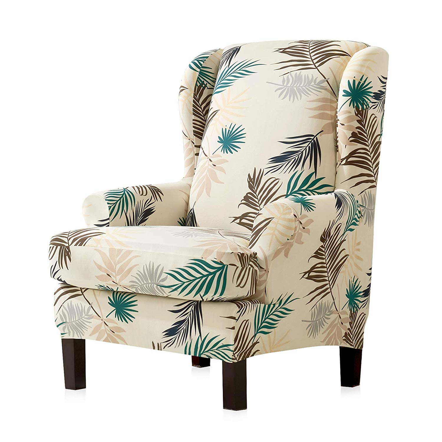 Leaves Printed Stretch 2 Piece Arm King Back Chair Cover Elastic