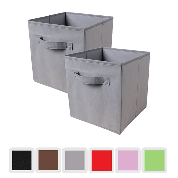 YOYTOO Foldable Fabric Storage Cube Bins, 11" Cube Organizer Basket Bin, Gray, 2 Pack