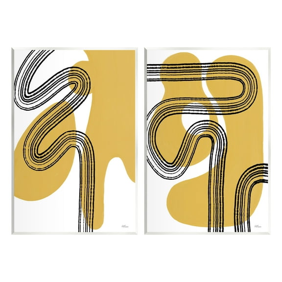 Stupell Industries Wavy Lines Over Shapes Abstract Painting Unframed Art Print Wall Art, 10 x 15, Set of 2