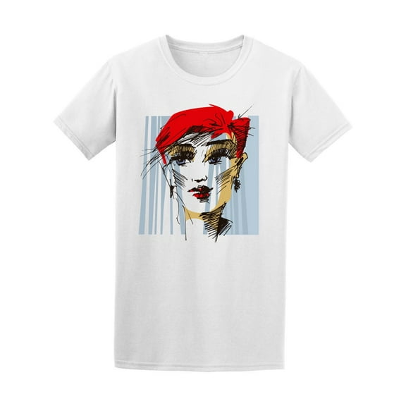 Trendy Girl's Face Red Hair Tee Men's -Image by Shutterstock